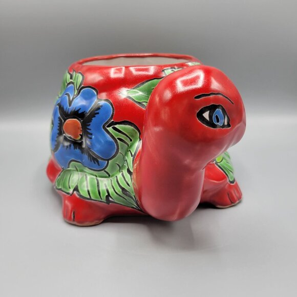 Mexican Talavera Turtle Planter Pot Hand Painted Ceramic Colorful Floral Design - Picture 15 of 16